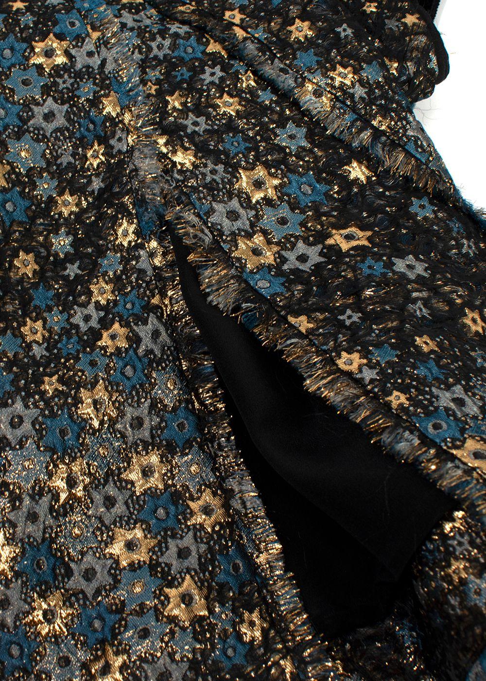 Erdem Teal and Gold Star Patterned Jacquard Dress