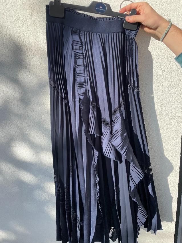 High by Claire Campbell Navy Pleated Midi Skirt