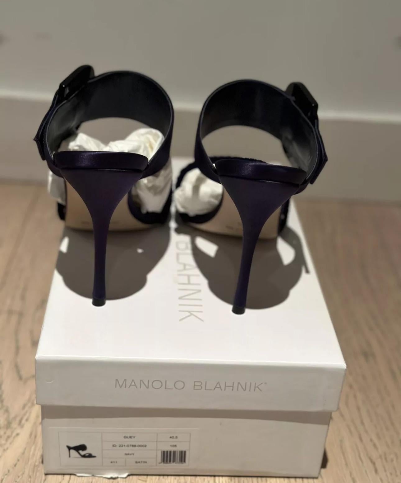 Manolo Blahnik Navy Guey Open Toe Mules
