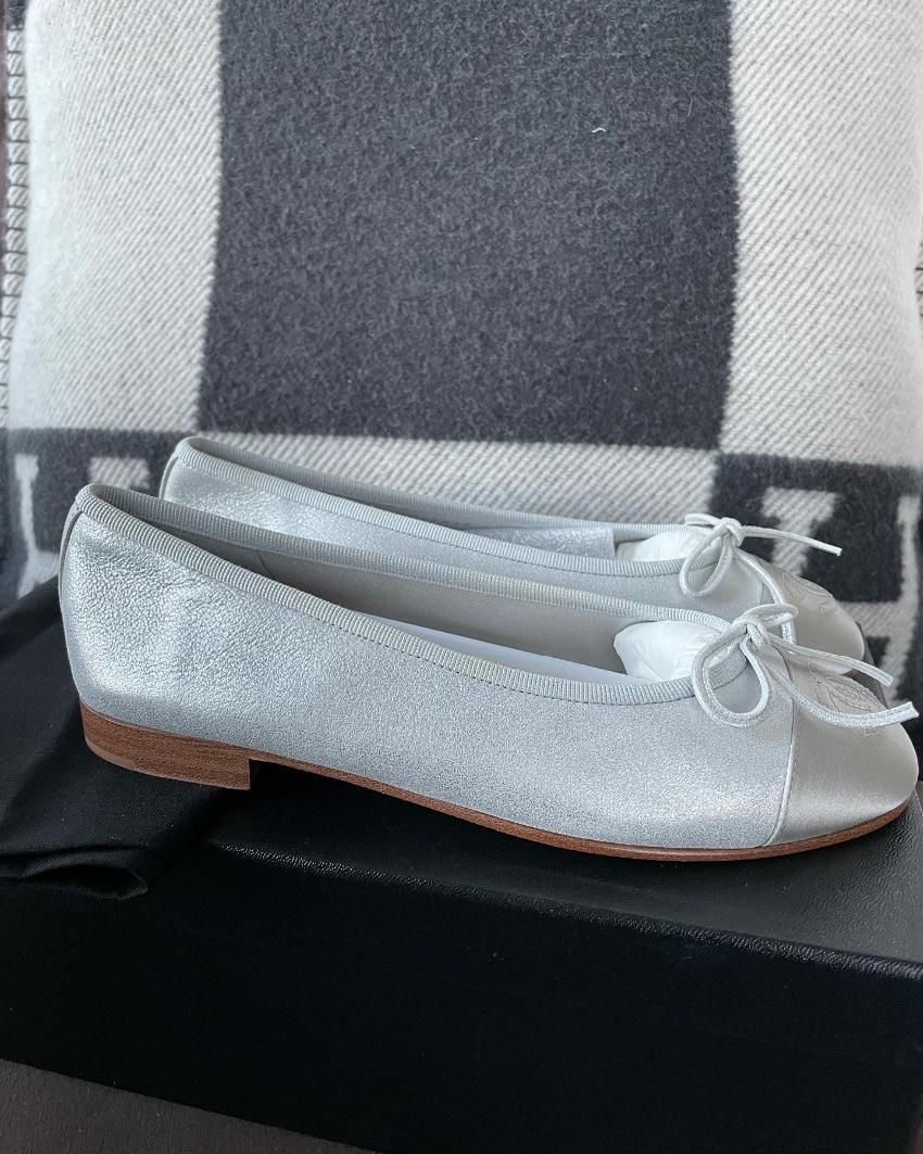 Chanel Sparkly Silver Classic Ballerinas