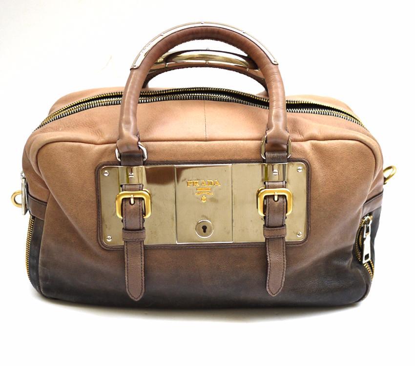 Prada Smoke Ombre Glace Zip Leather Bowler Handbag