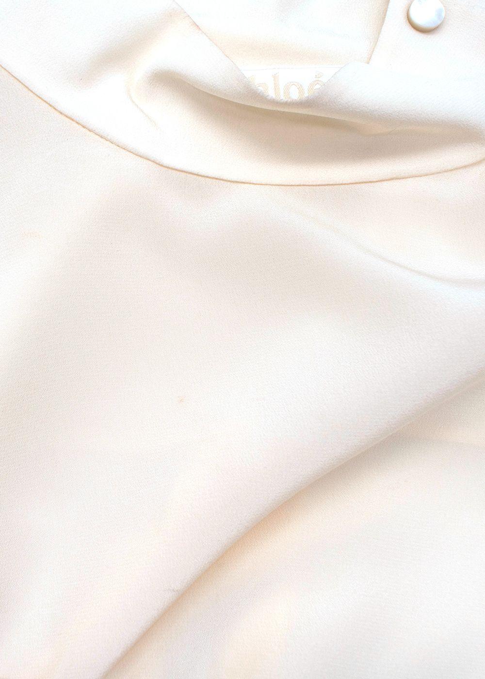 High Neck Shoulder Button Cream Silk Blouse