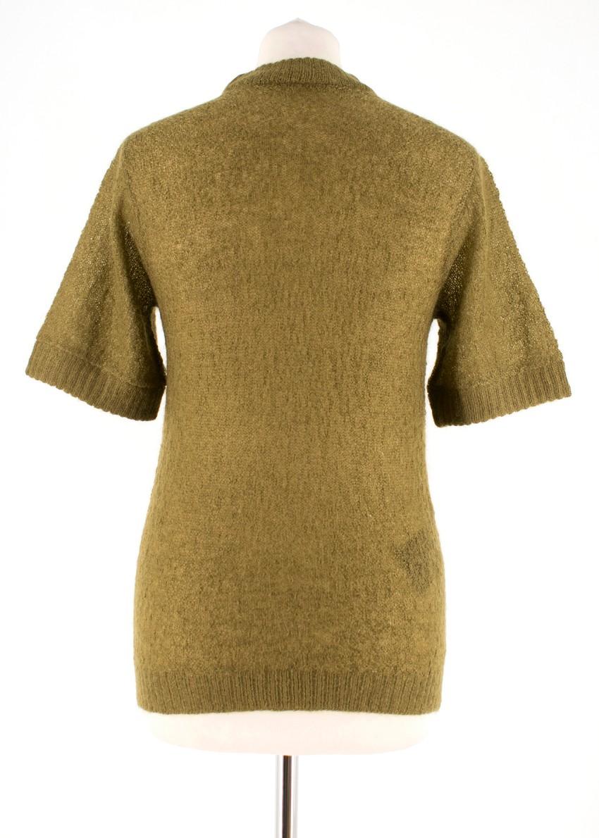 Prada Khaki Semi Sheer Mohair Blend Knit Top