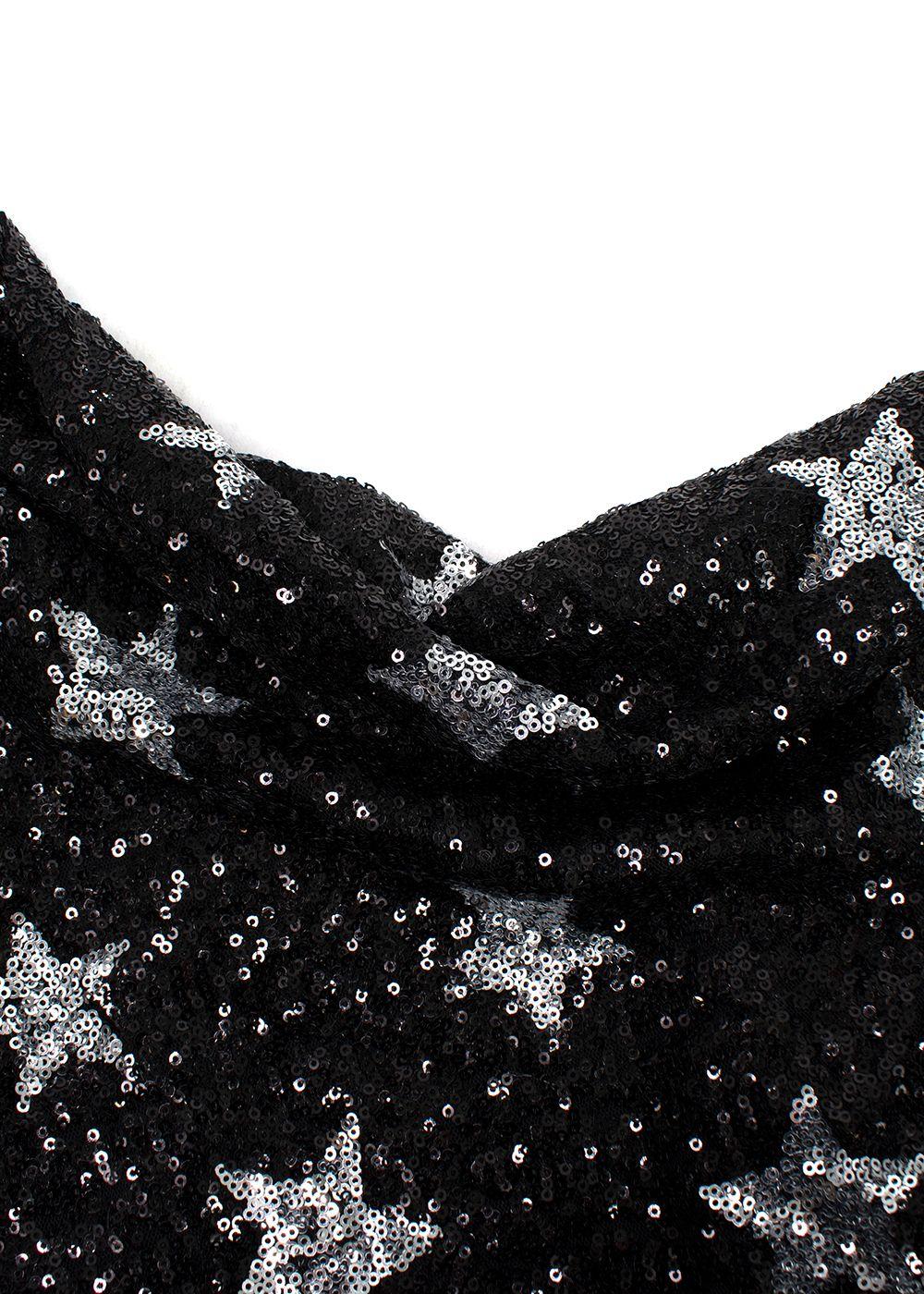 Ainea Black Star Sequin Cowl Neck Gown