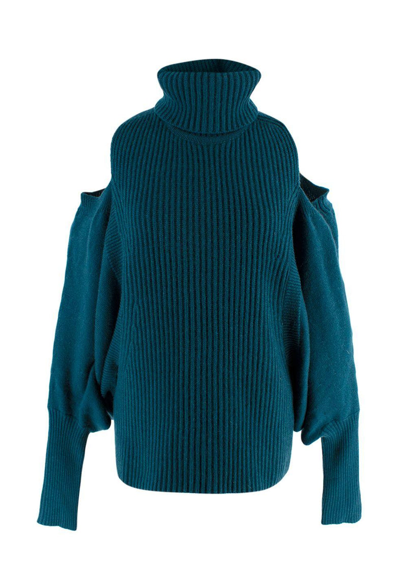 Antonio Berardi Teal Cold-shoulder Merino wool & Cashmere Jumper