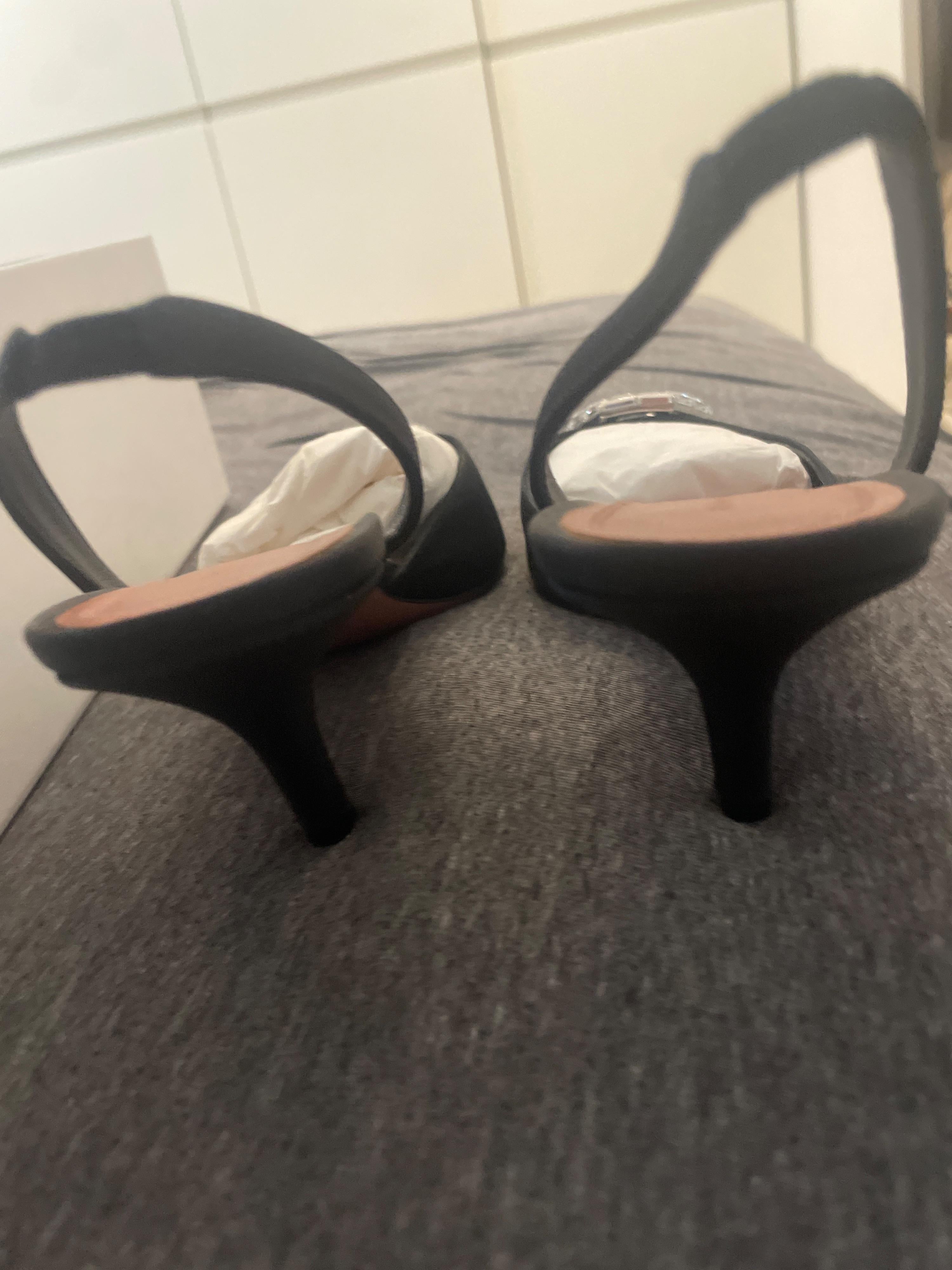 Amina Muaddi Black Satin Camelia Sling Back