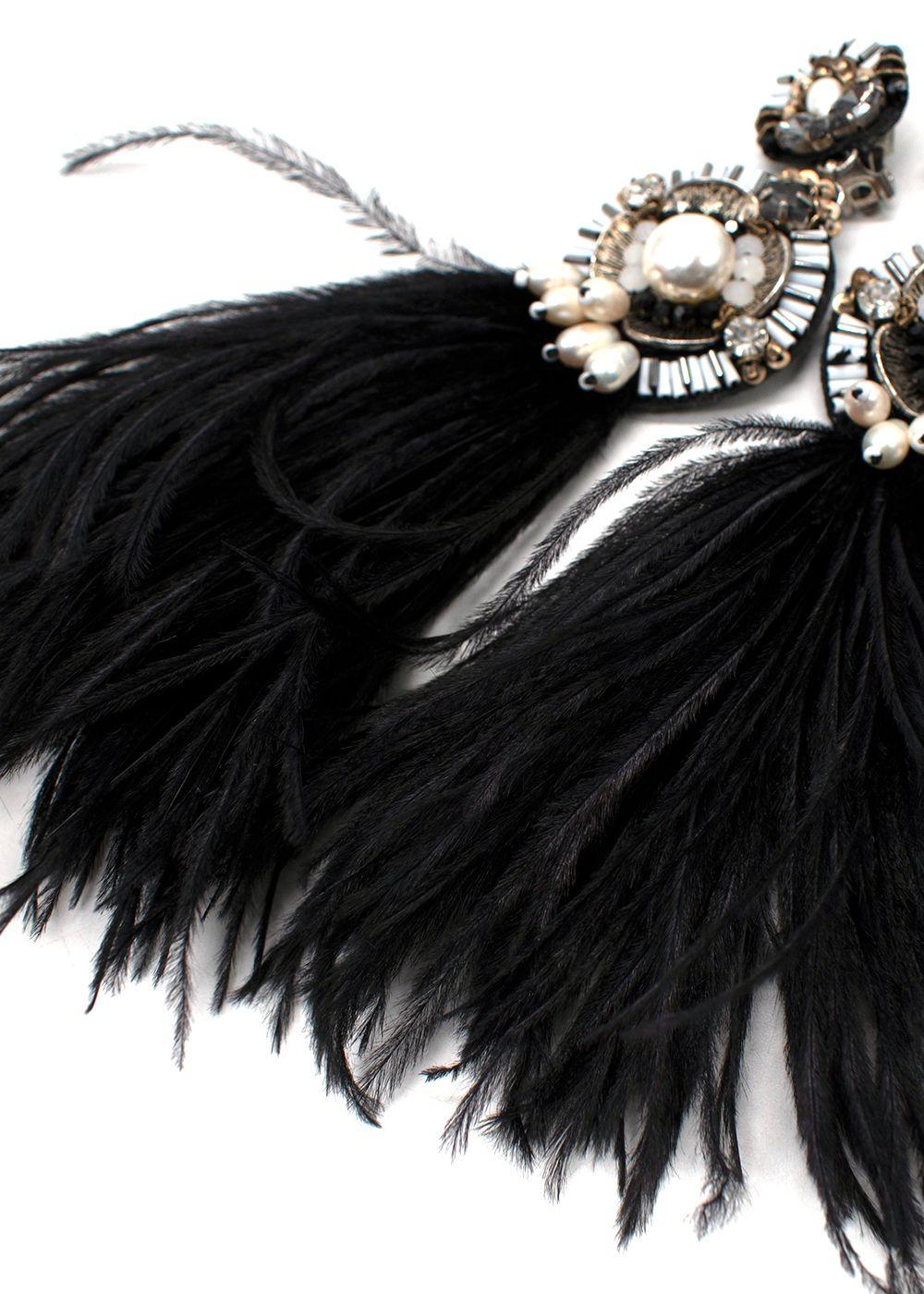 Ranjana Khan Embellished Black Feather Clip On Earrings