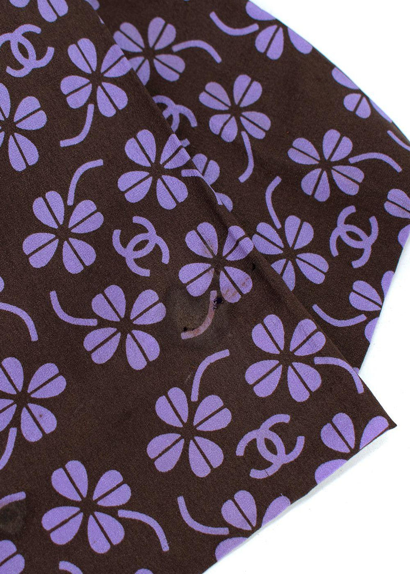 Purple & Black Clover Print Pleated Silk Skirt