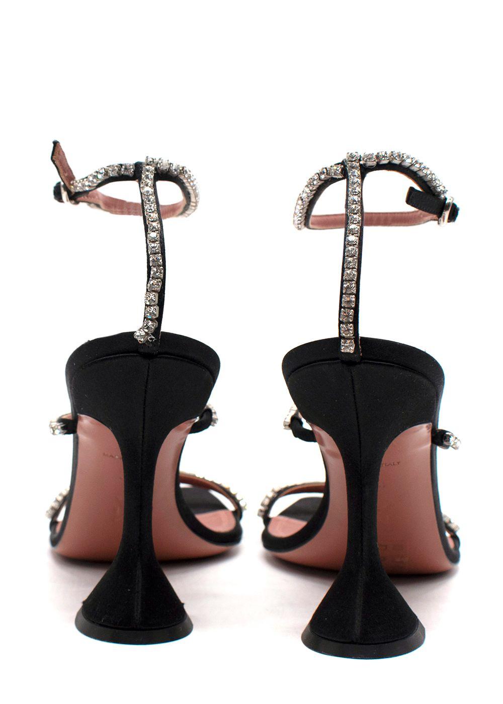 Amina Muaddi Black Gilda Crystal-Embellished Heeled Sandal