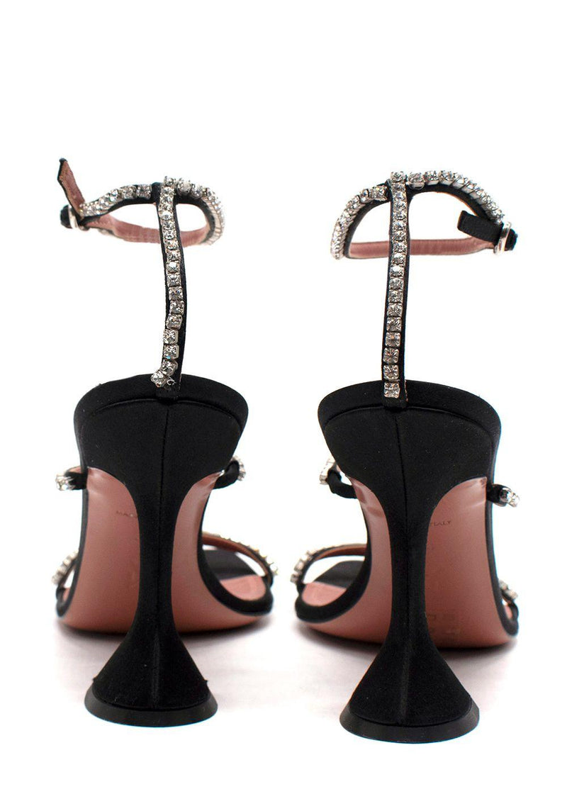 Amina Muaddi Black Gilda Crystal-Embellished Heeled Sandal