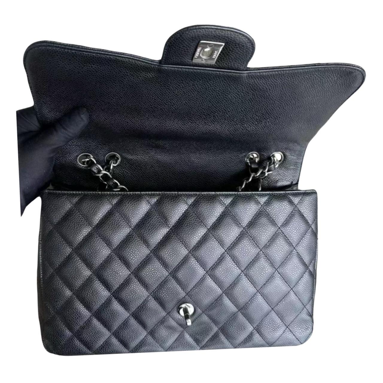 Chanel Black Caviar Leather Jumbo Single Flap Bag