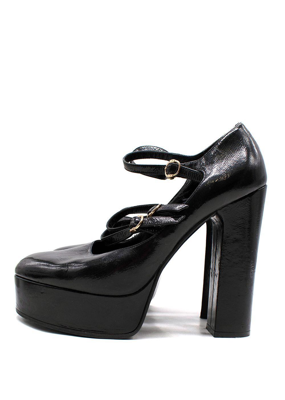Celine Black Patent Platform Mary Jane Pumps