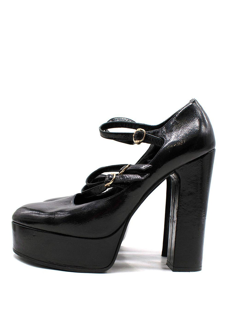 Celine Black Patent Platform Mary Jane Pumps