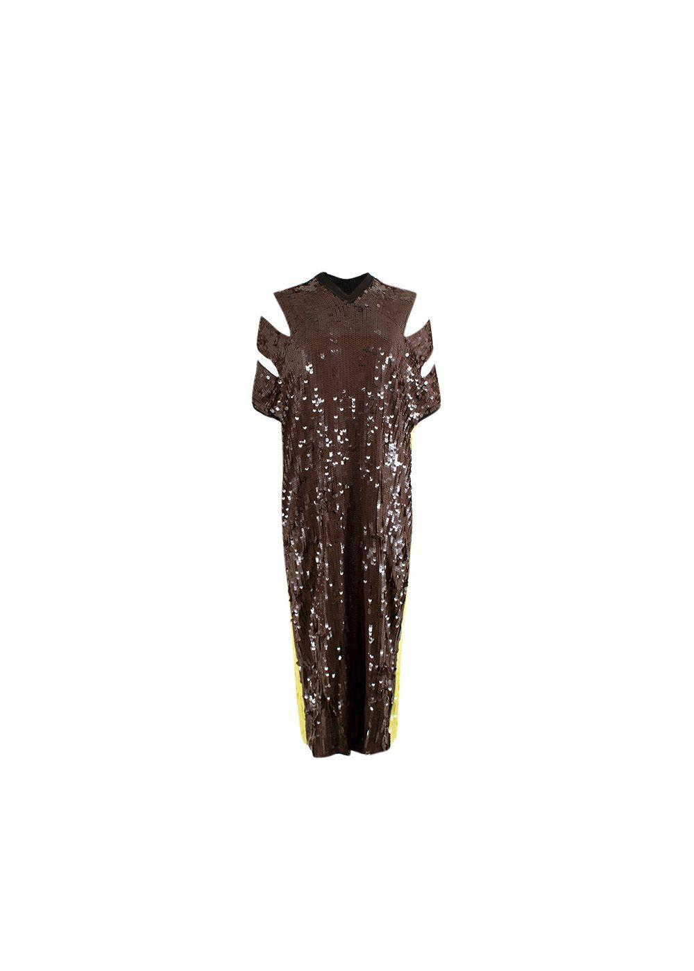 Brown & Green Sequin Runway Dress