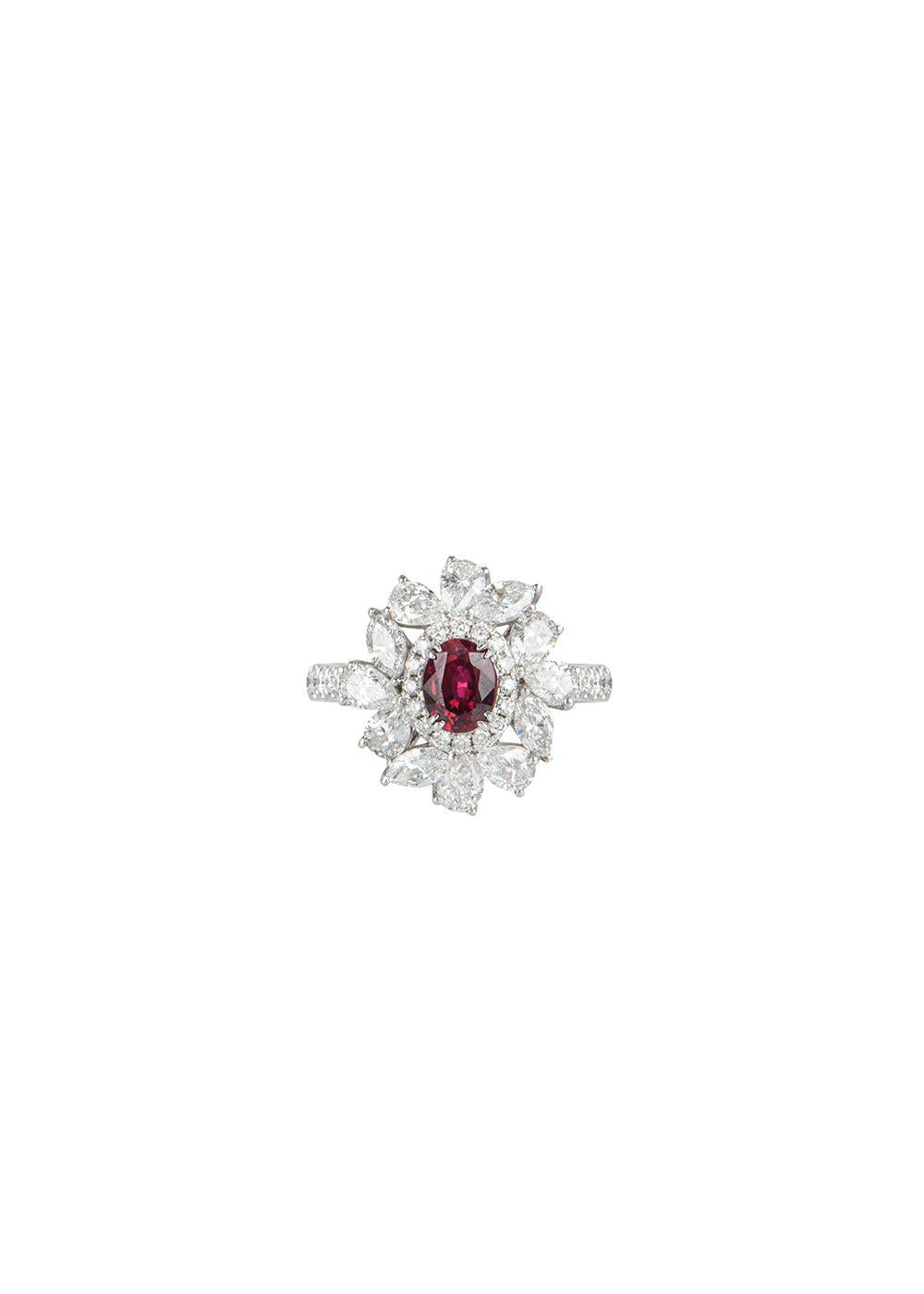 18ct white gold, white diamond & ruby ring 0.87ct 52