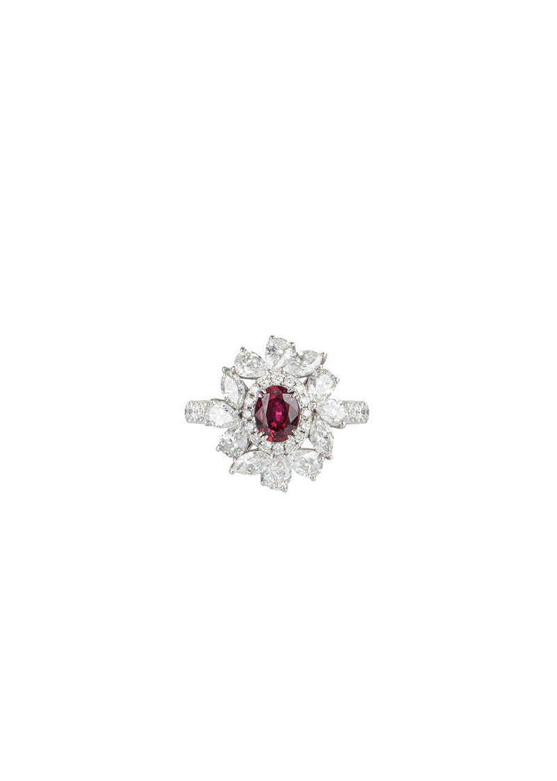 18ct white gold, white diamond & ruby ring 0.87ct 52