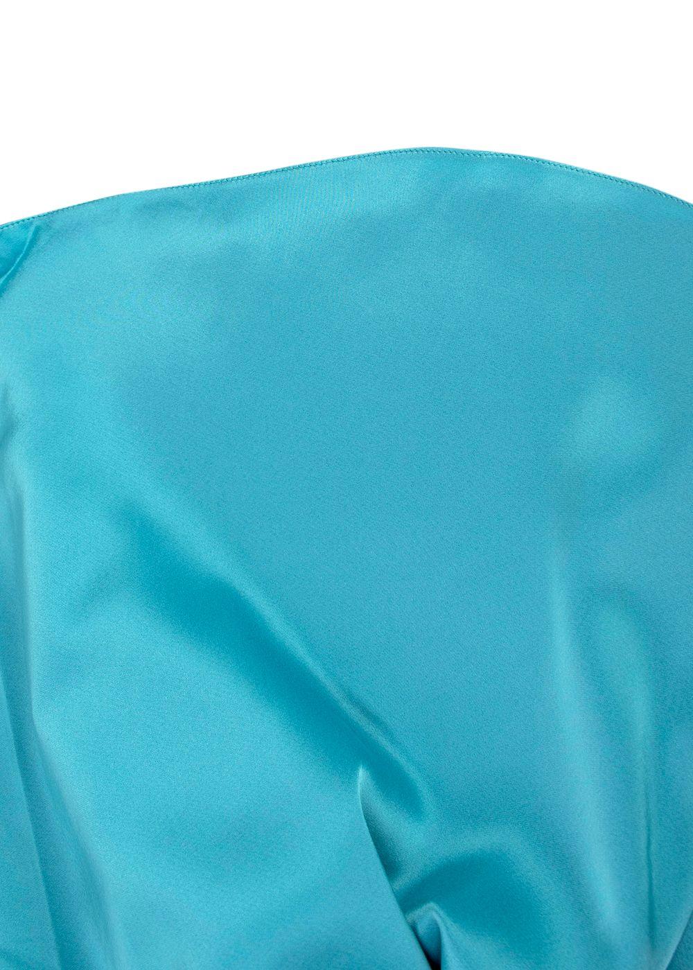Elegant Embroidery Teal Satin Floral Applique Kaftan