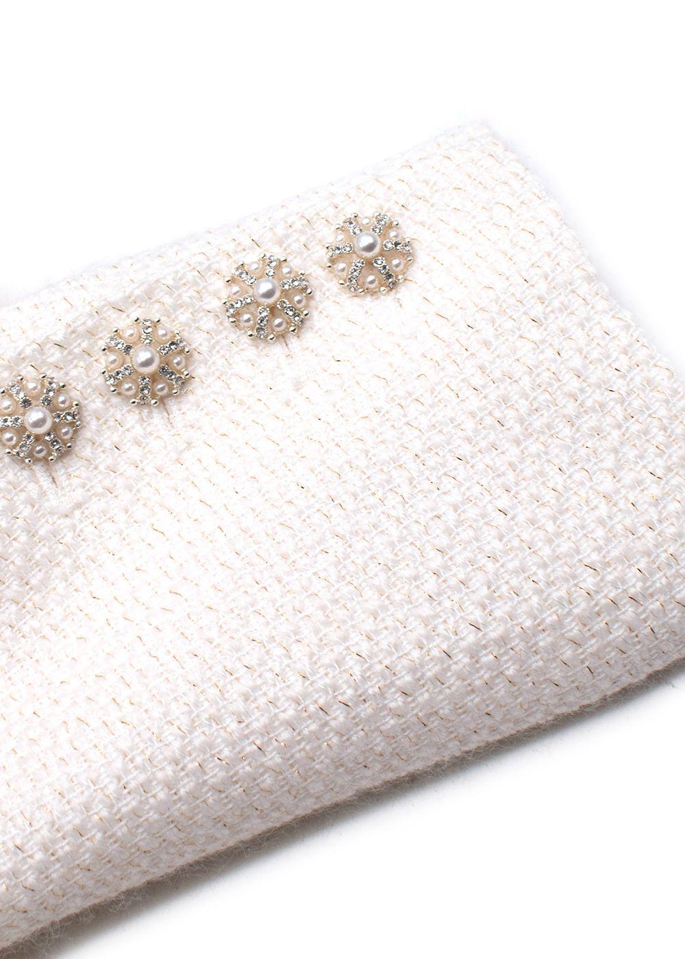 Self Portrait Cream Tweed Faux Pearl Embellished Mini Dress