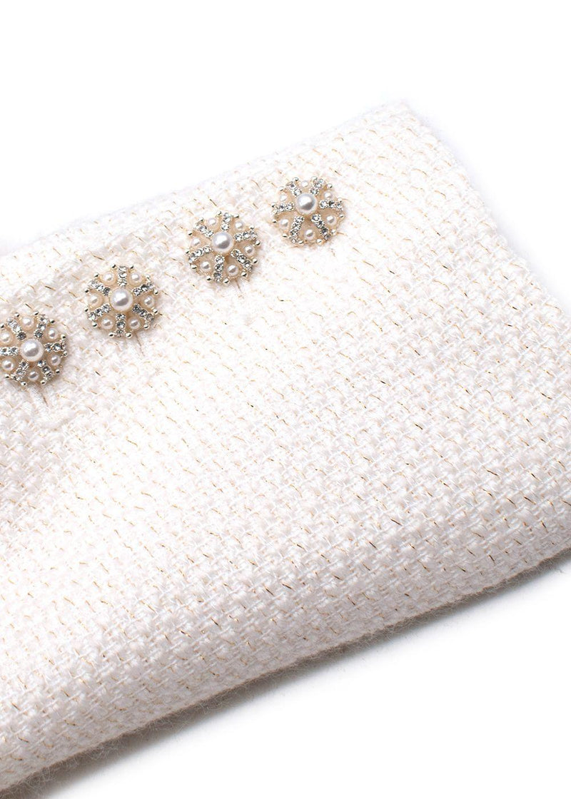 Self Portrait Cream Tweed Faux Pearl Embellished Mini Dress