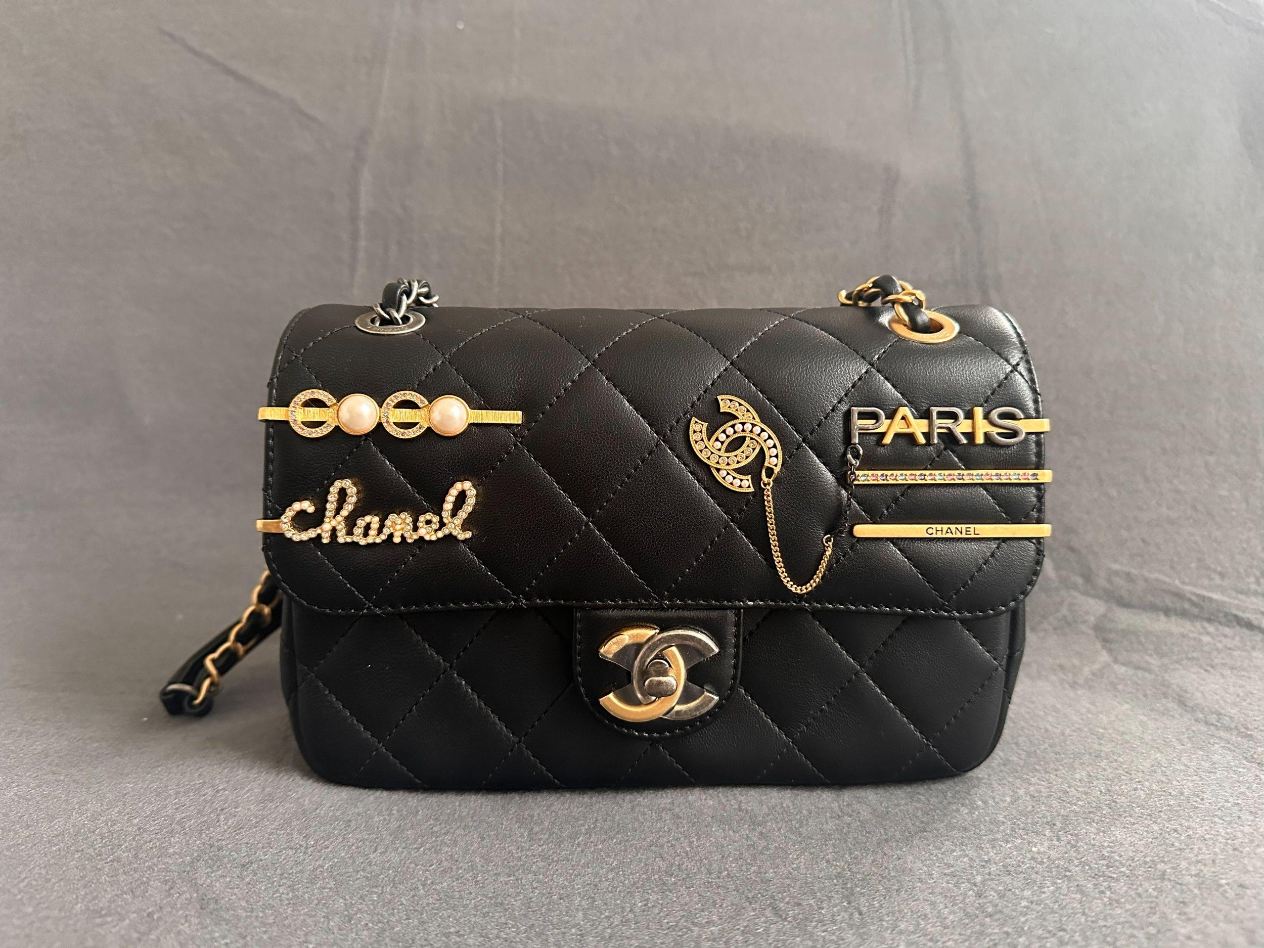 Chanel Collectible Embellished Black Quilted Flap Bag