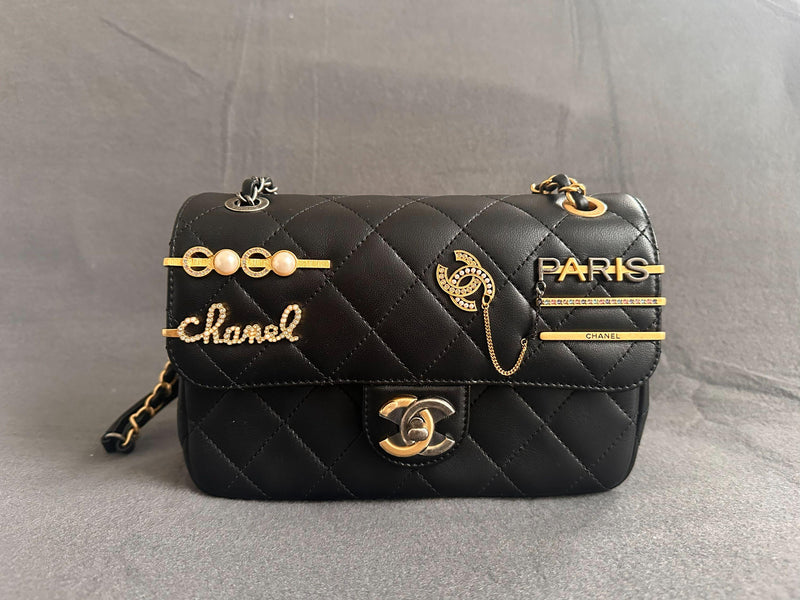 Chanel Collectible Embellished Black Quilted Flap Bag