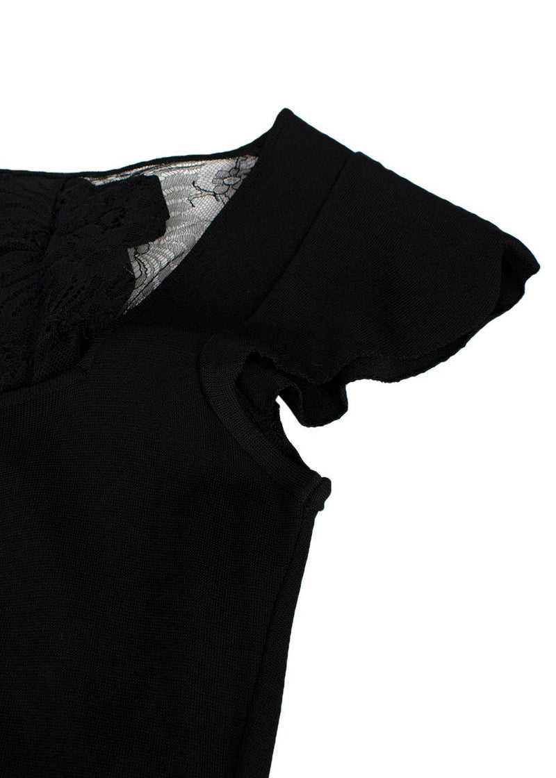 Valentino Lace Panelled Short Sleeved Black Midi Dress
