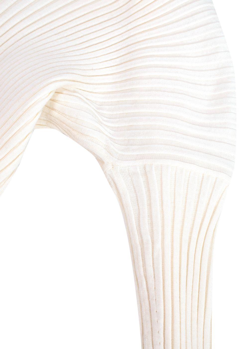 Bottega Veneta Ivory Long Sleeve Ribbed V-Neck Top
