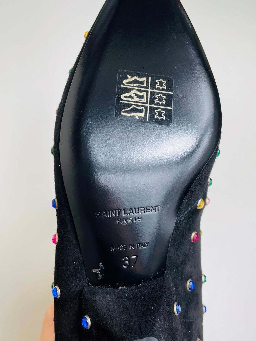Saint Laurent Black Blaze 45 Crystal Embellished Suede Boots