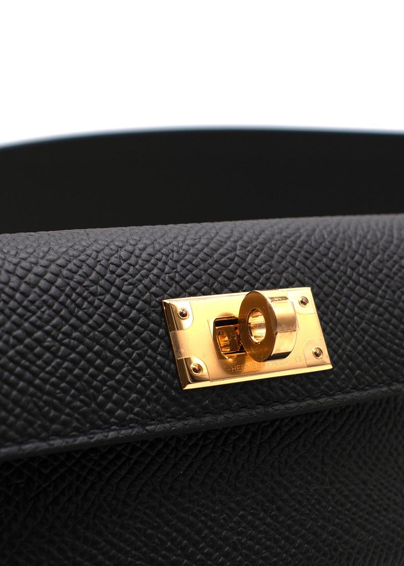 Hermes Black Kelly Pocket Bag Strap with Gold Hardware