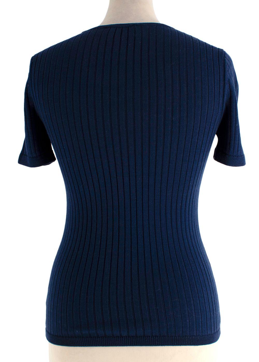Courreges Royal Blue Ribbed Short Sleeve Basic Tee