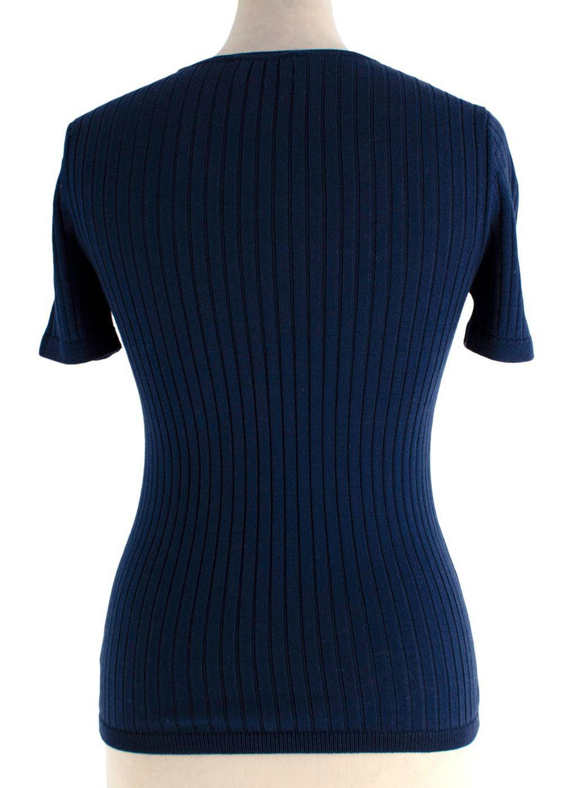 Courreges Royal Blue Ribbed Short Sleeve Basic Tee