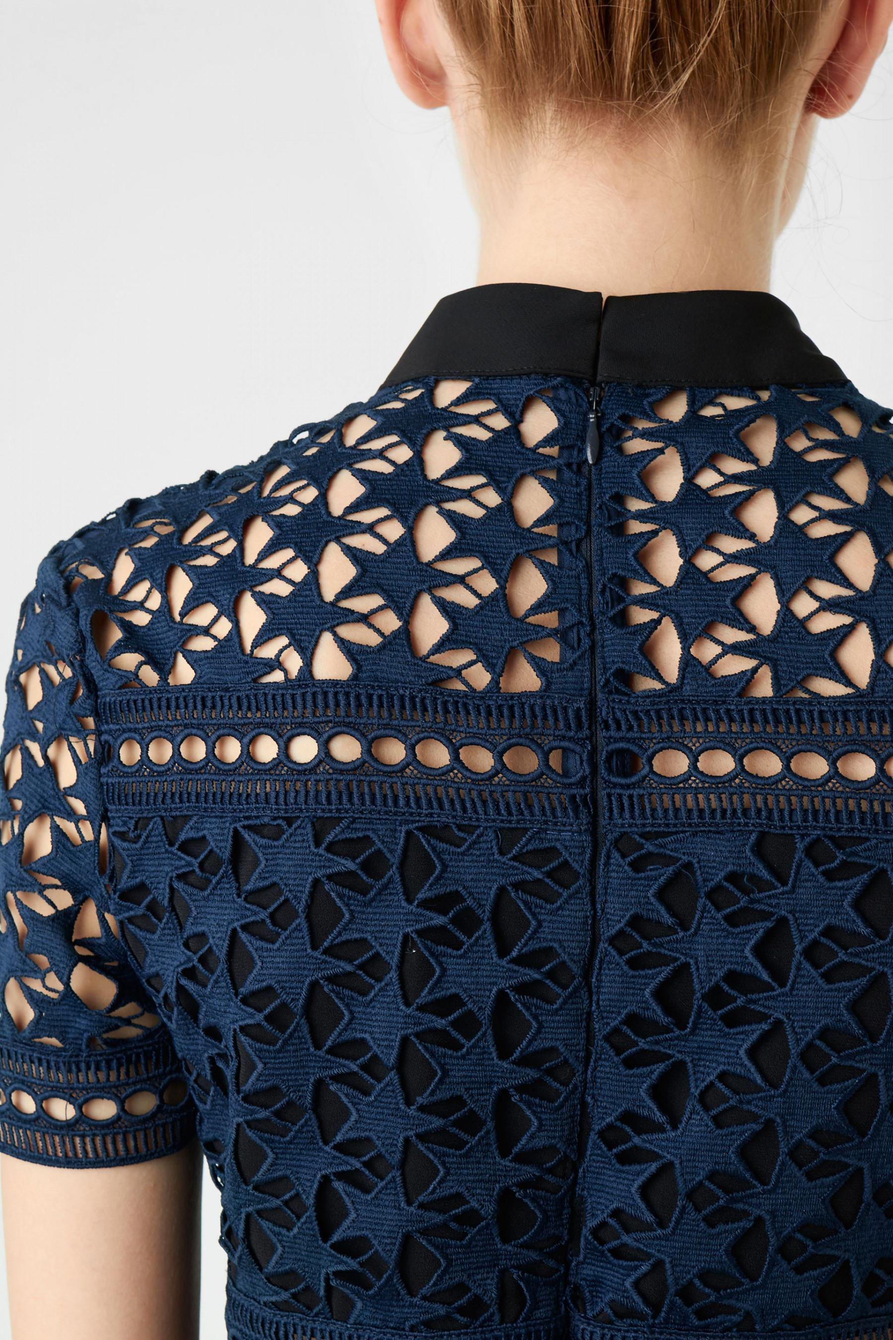 Navy Blue Star Lace Short Sleeved Blouse