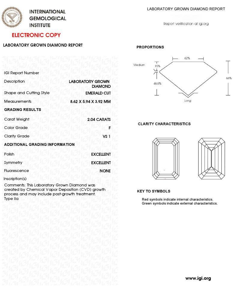Verde 2ct IGI Certified Lab-grown Emerald Cut Diamond Ring