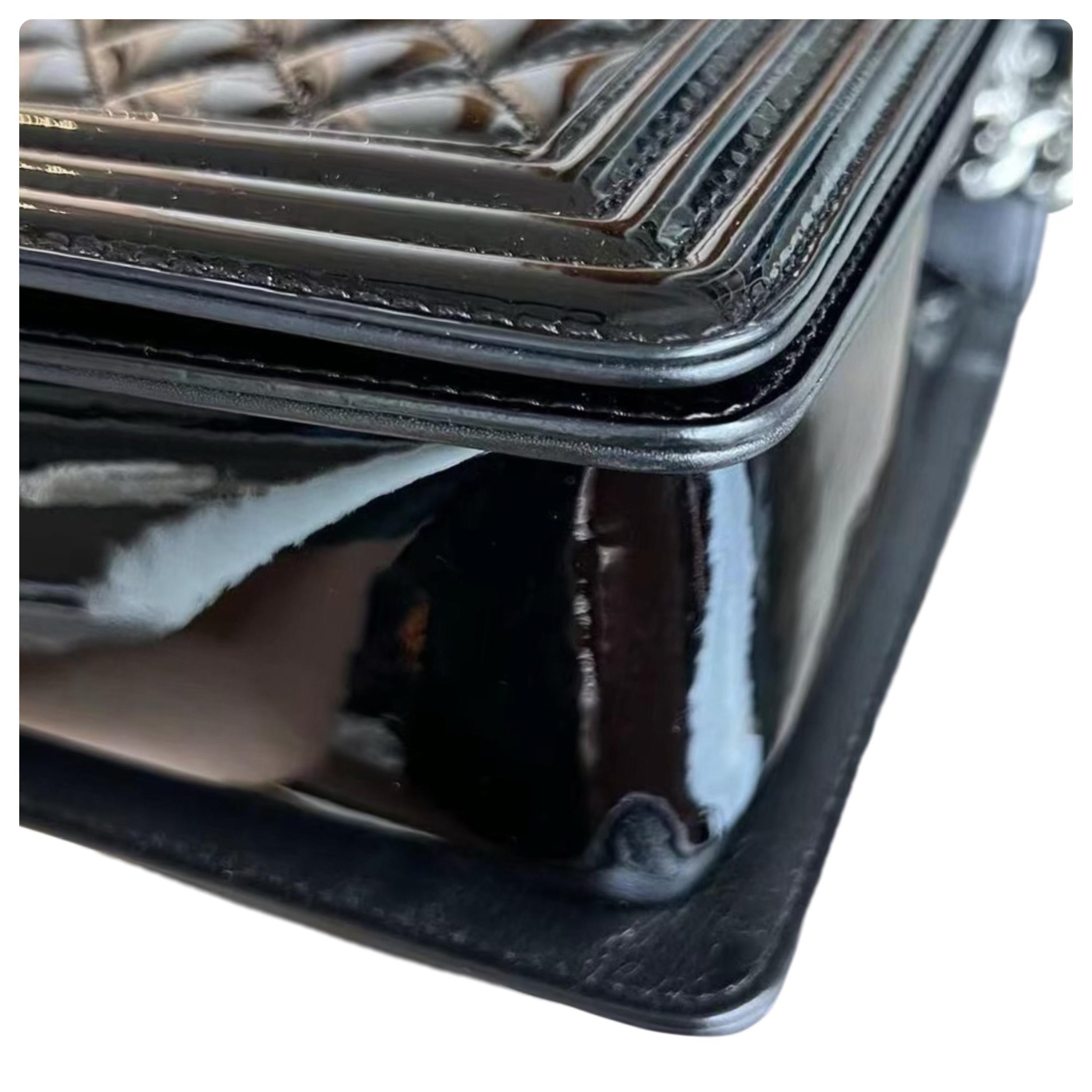 Black Patent Medium Boy Bag