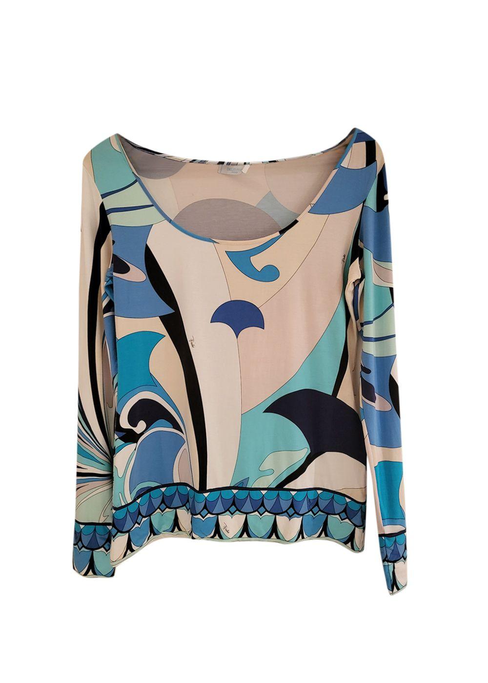 Emilio Pucci Blue Abstract Print Long Sleeve Top