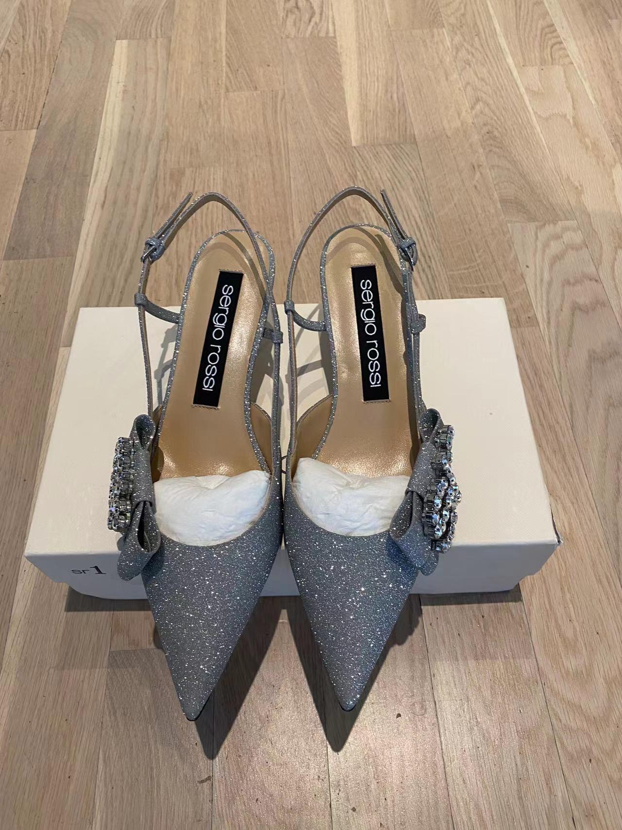 Silver glitter & crystal slingback heeled pumps