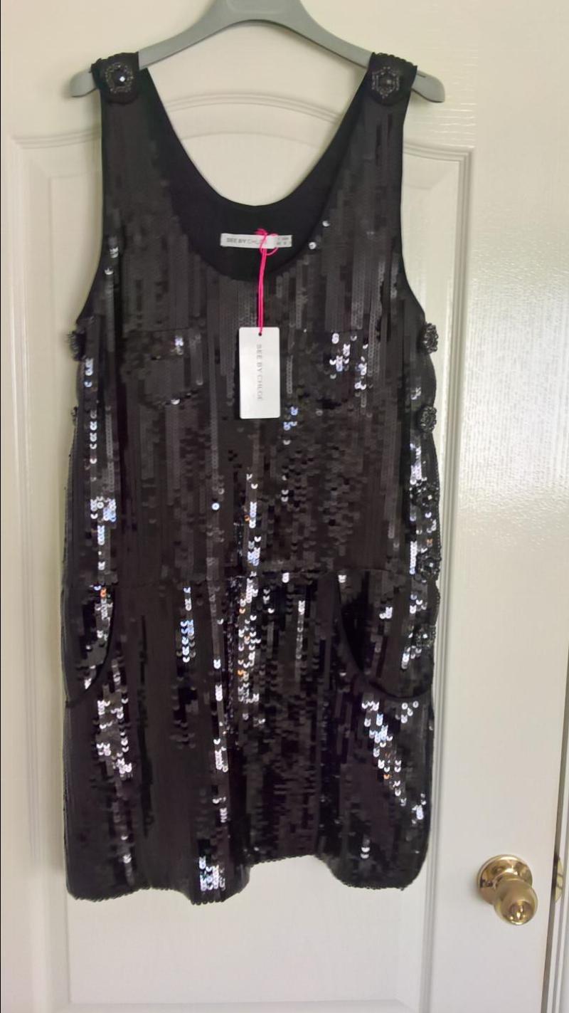 See by Chloe sequinned black party dress
