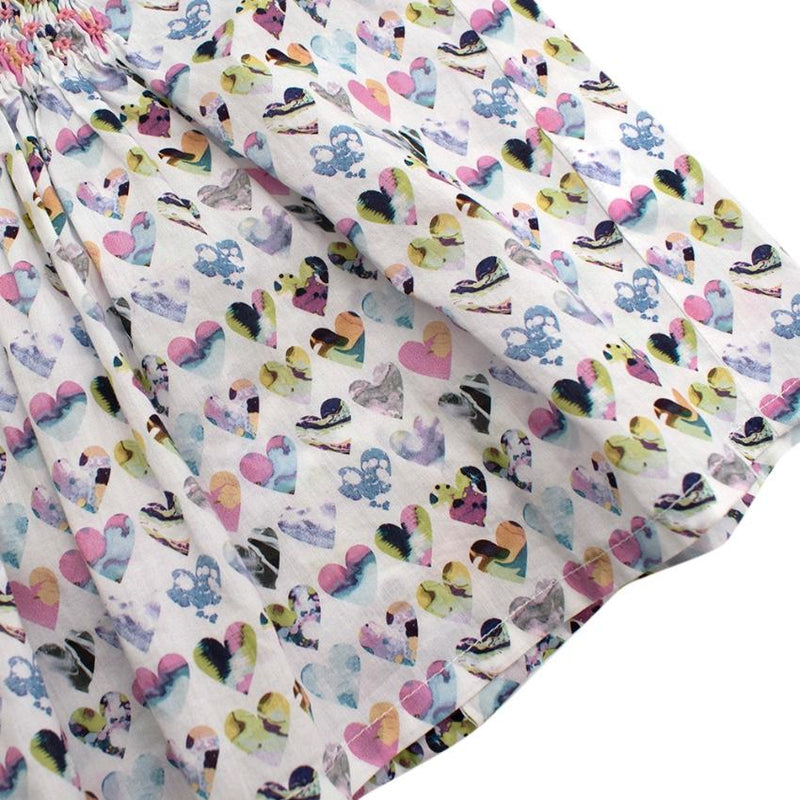 Fleurisse White Heart Print Cotton Smocking Embroidery Dress