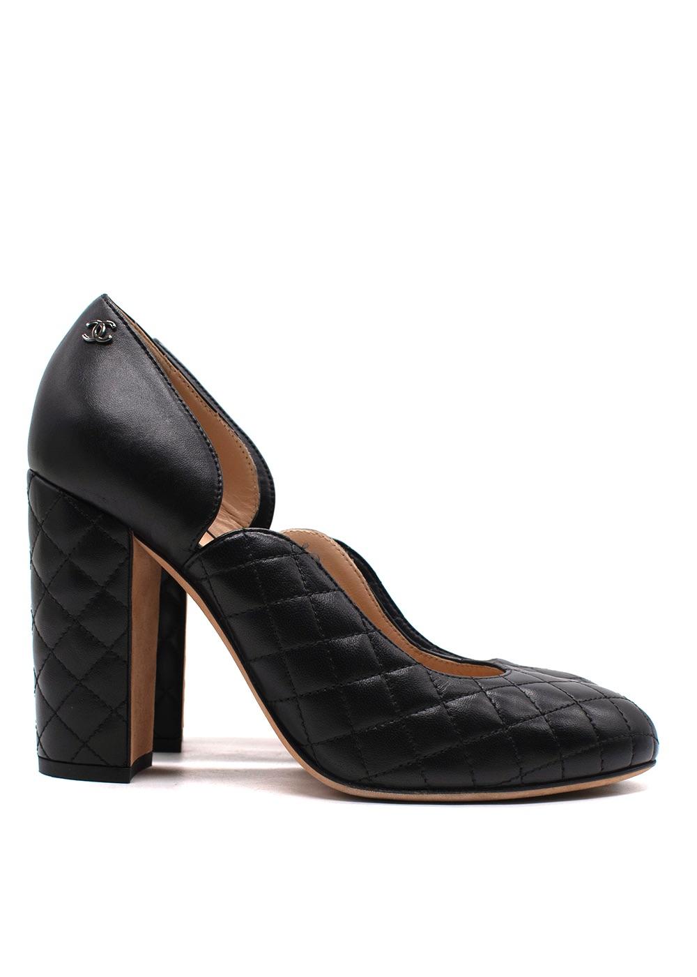 Chanel Black Quilted Leather Round Toe Heels