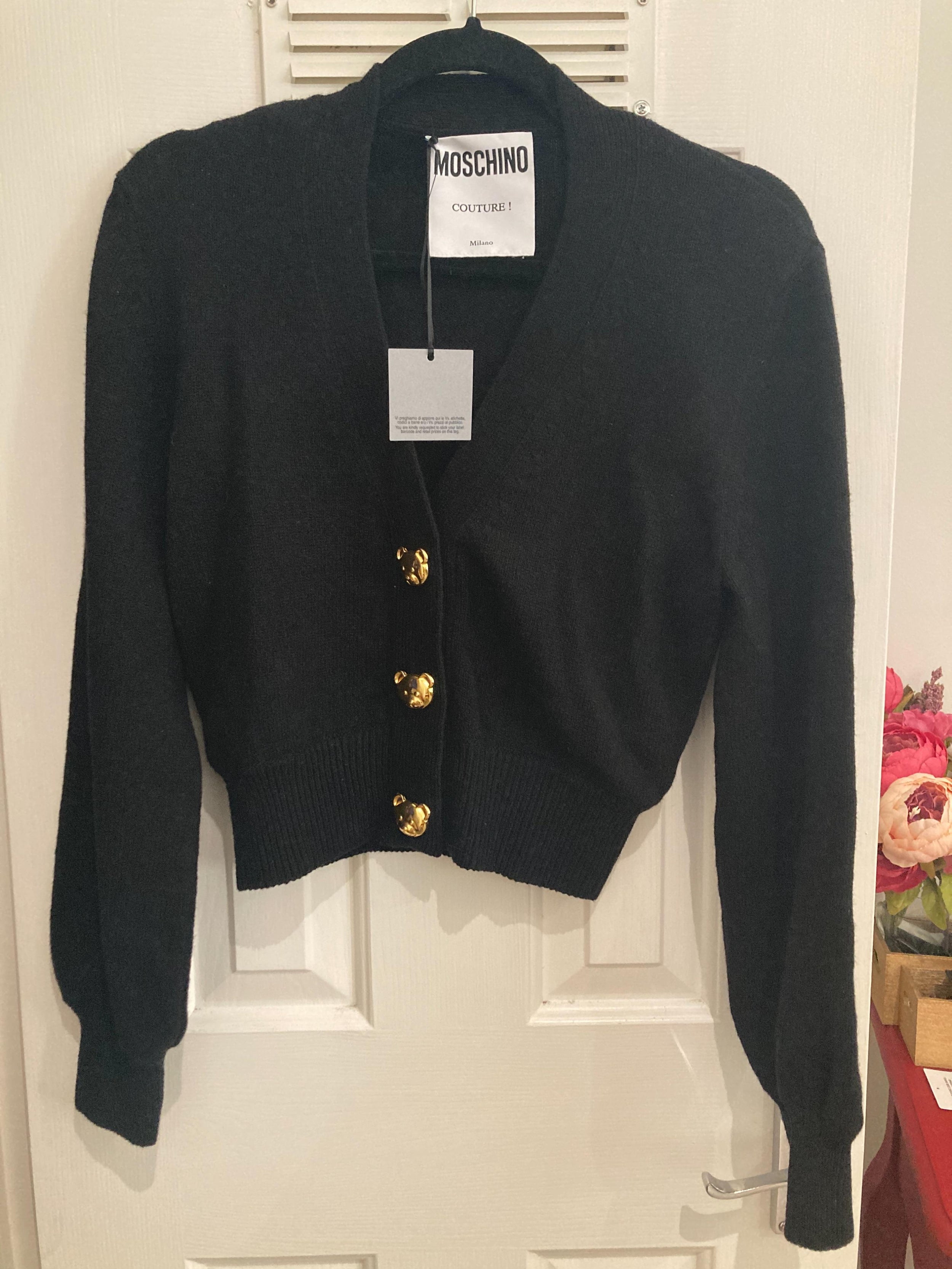 Black Cashmere & Wool Teddy Button Cardigan