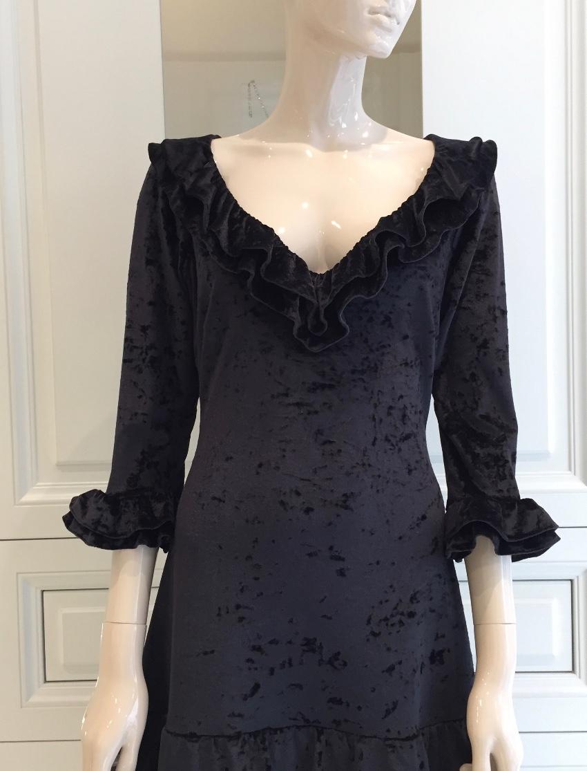 French Couture Black Panne Velvet Dress