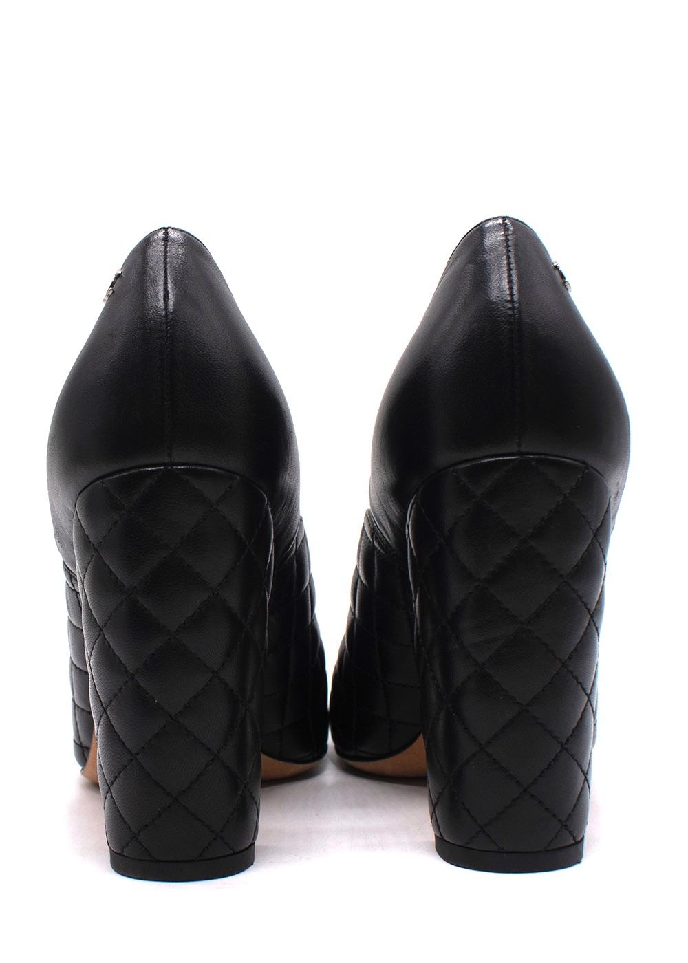 Chanel Black Quilted Leather Round Toe Heels