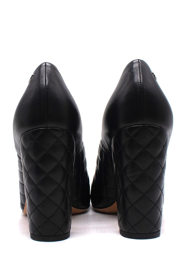 Chanel Black Quilted Leather Round Toe Heels