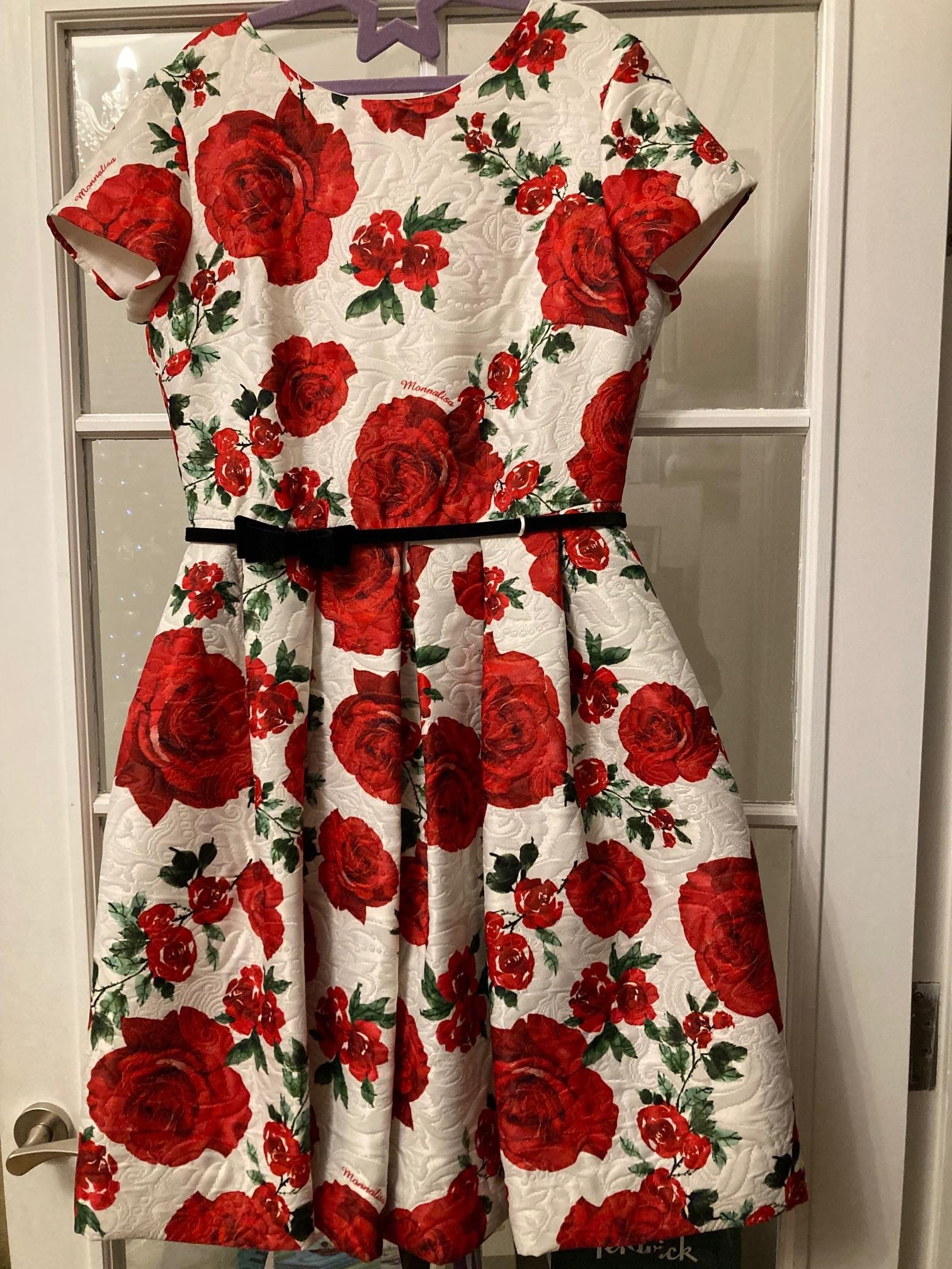 Kids L Jacquard Ivory Rose Print Dress