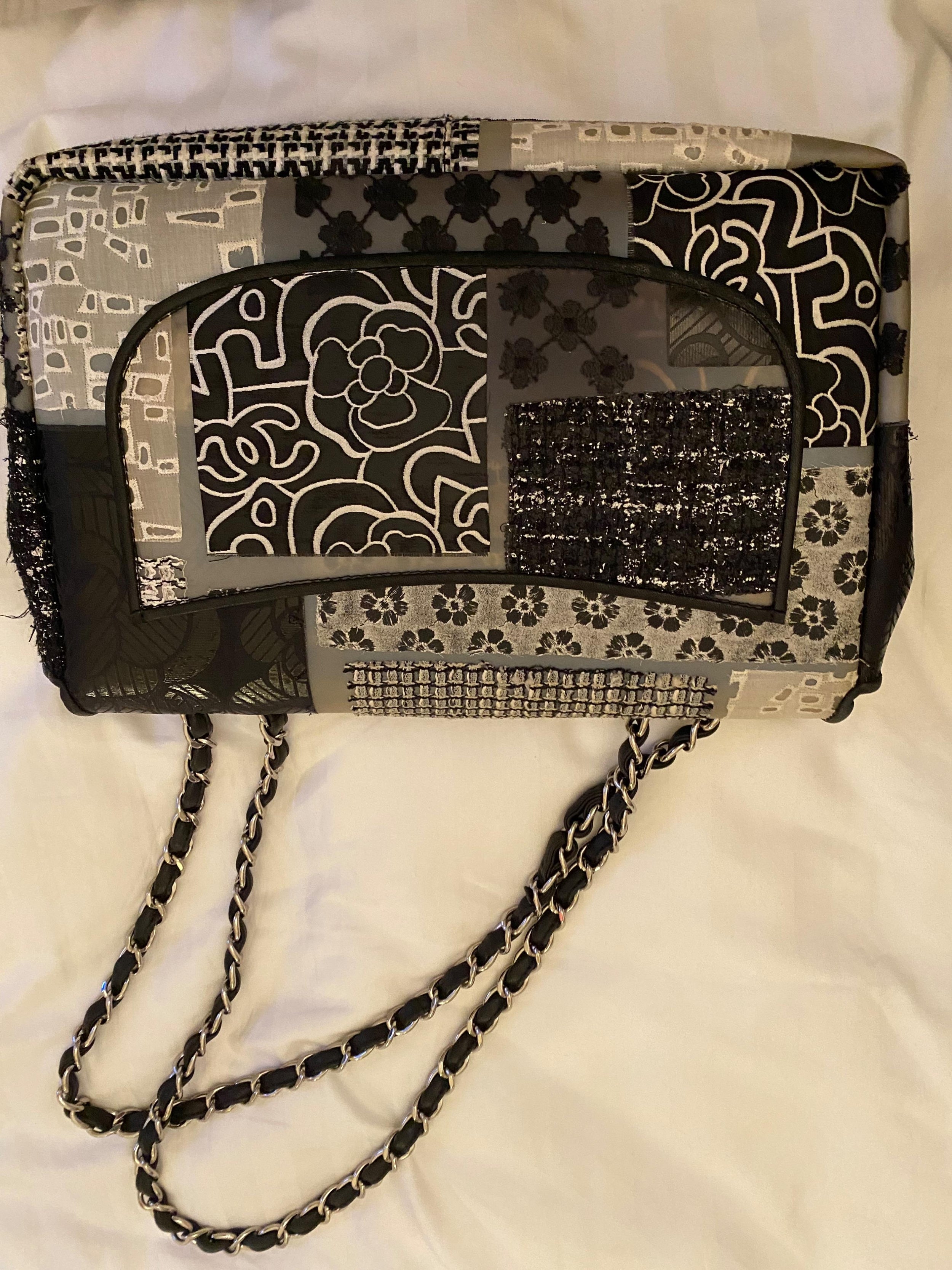 CC PVC Patchwork Embroidered Flap Bag
