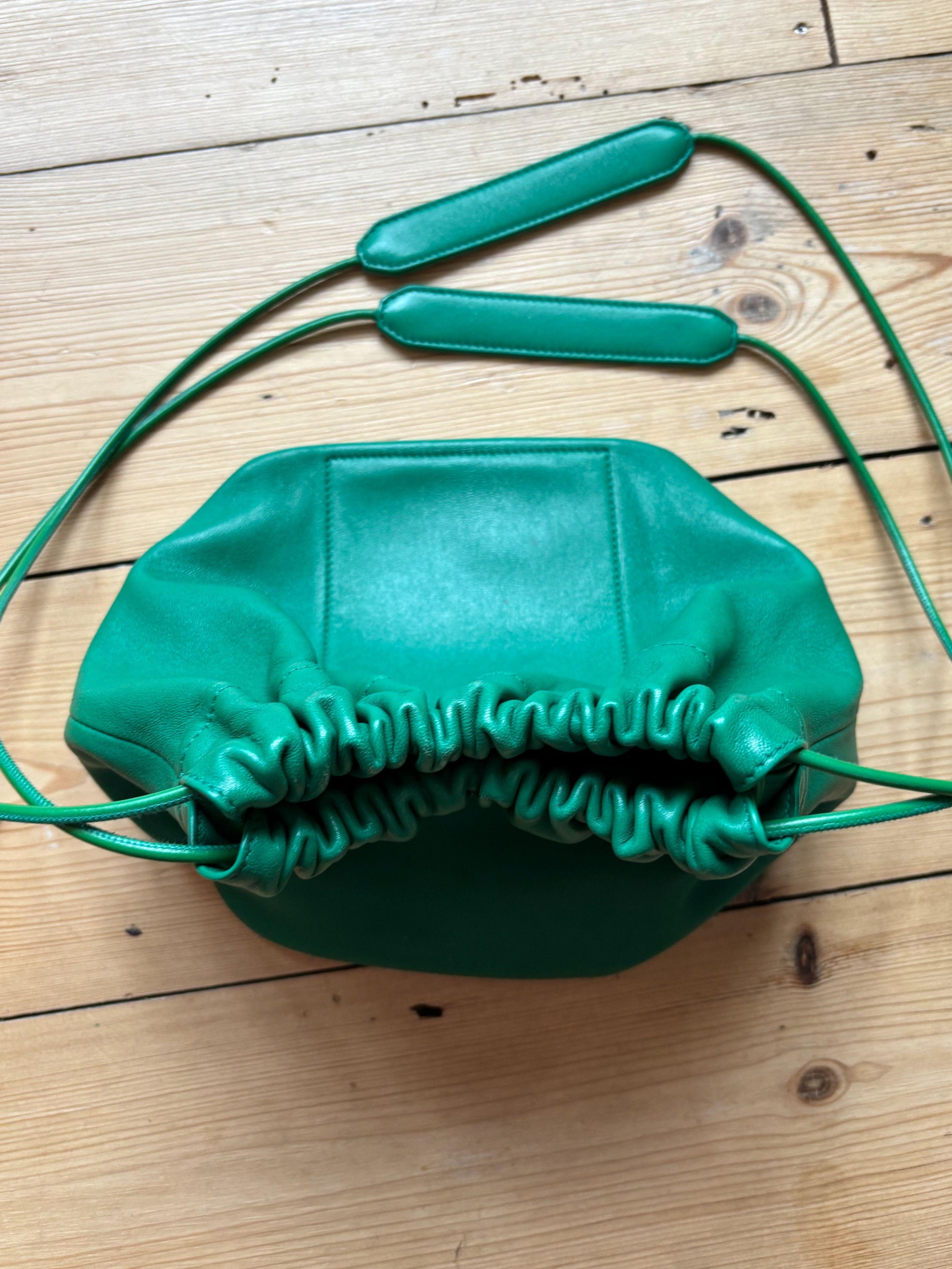 Jil Sander Green Leather Drawstring Bag