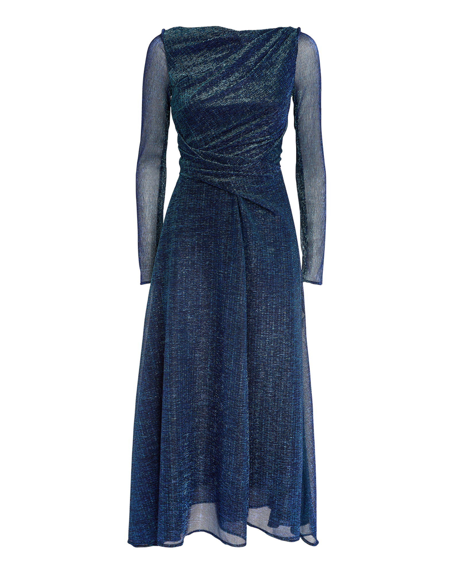 Talbot Runhof Metallic-Thread Draped Midi Dress