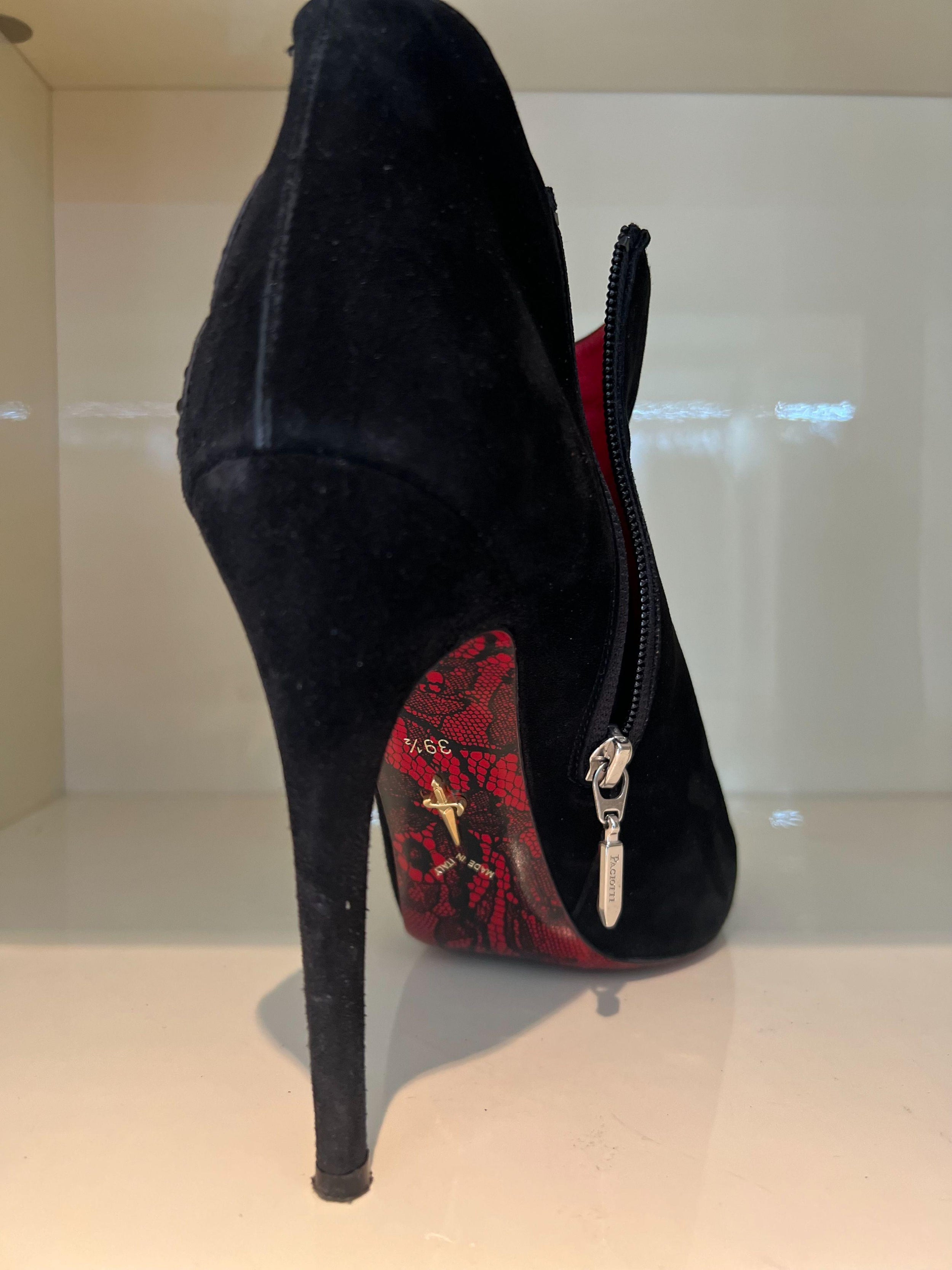 Crystal Embellished Suede Cut-Out Ankle Boots