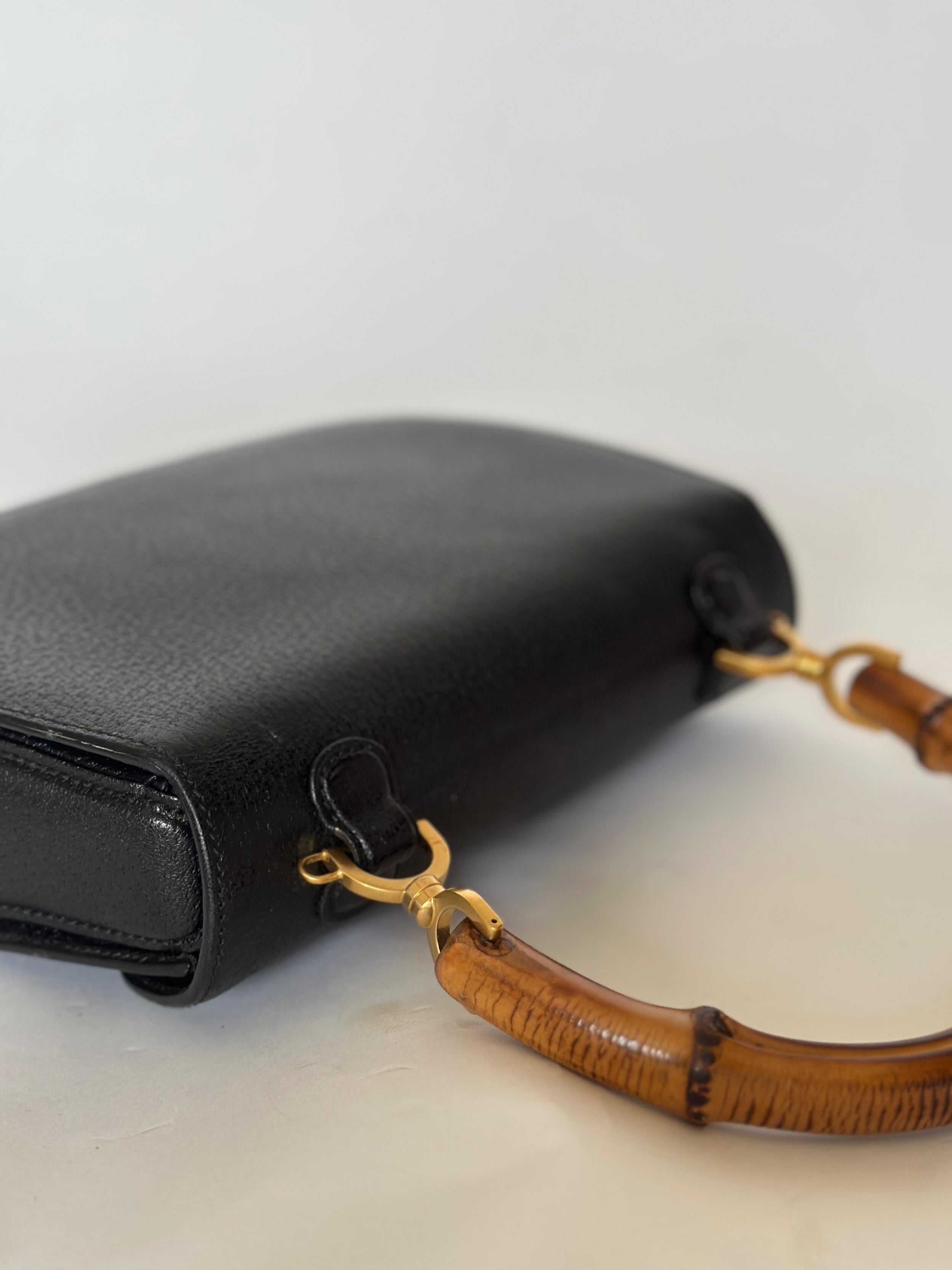 Gucci Vintage Black Leather Bamboo Bag