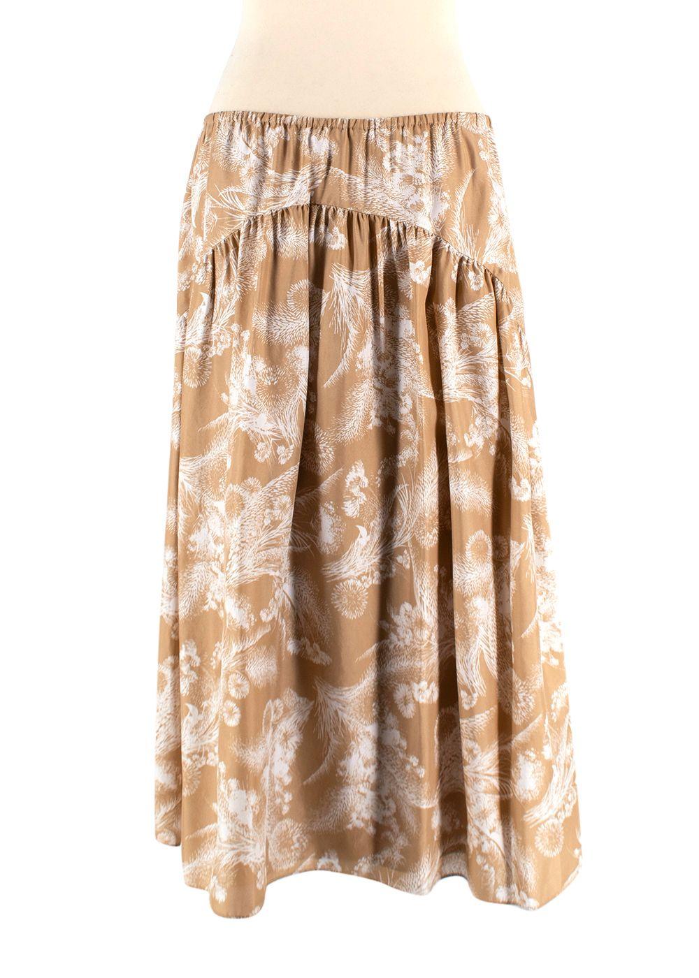 Vince Beige Printed Silk Midi Skirt